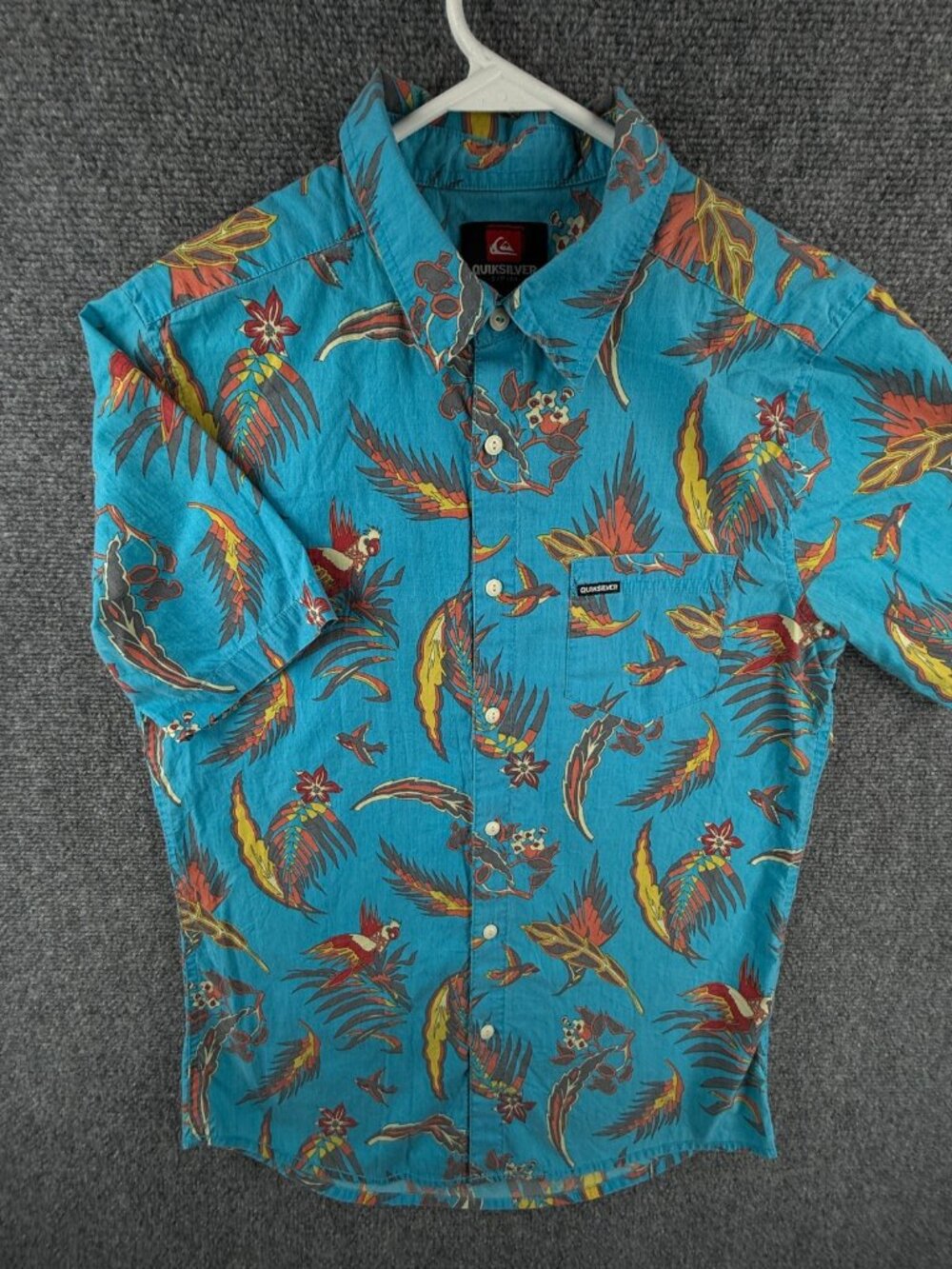 Quiksilver Quicksilver Button Up Shirt Men Colorful Floral Bird Feather Small